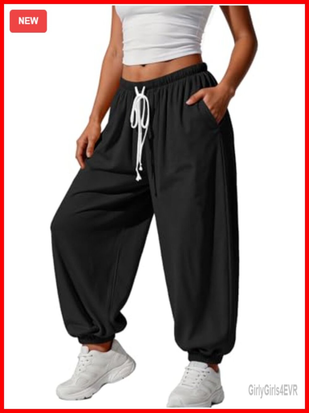 Women's Barrel Leg Harem Sweatpants Drawstring Pleated Tapered Ankle Pockets